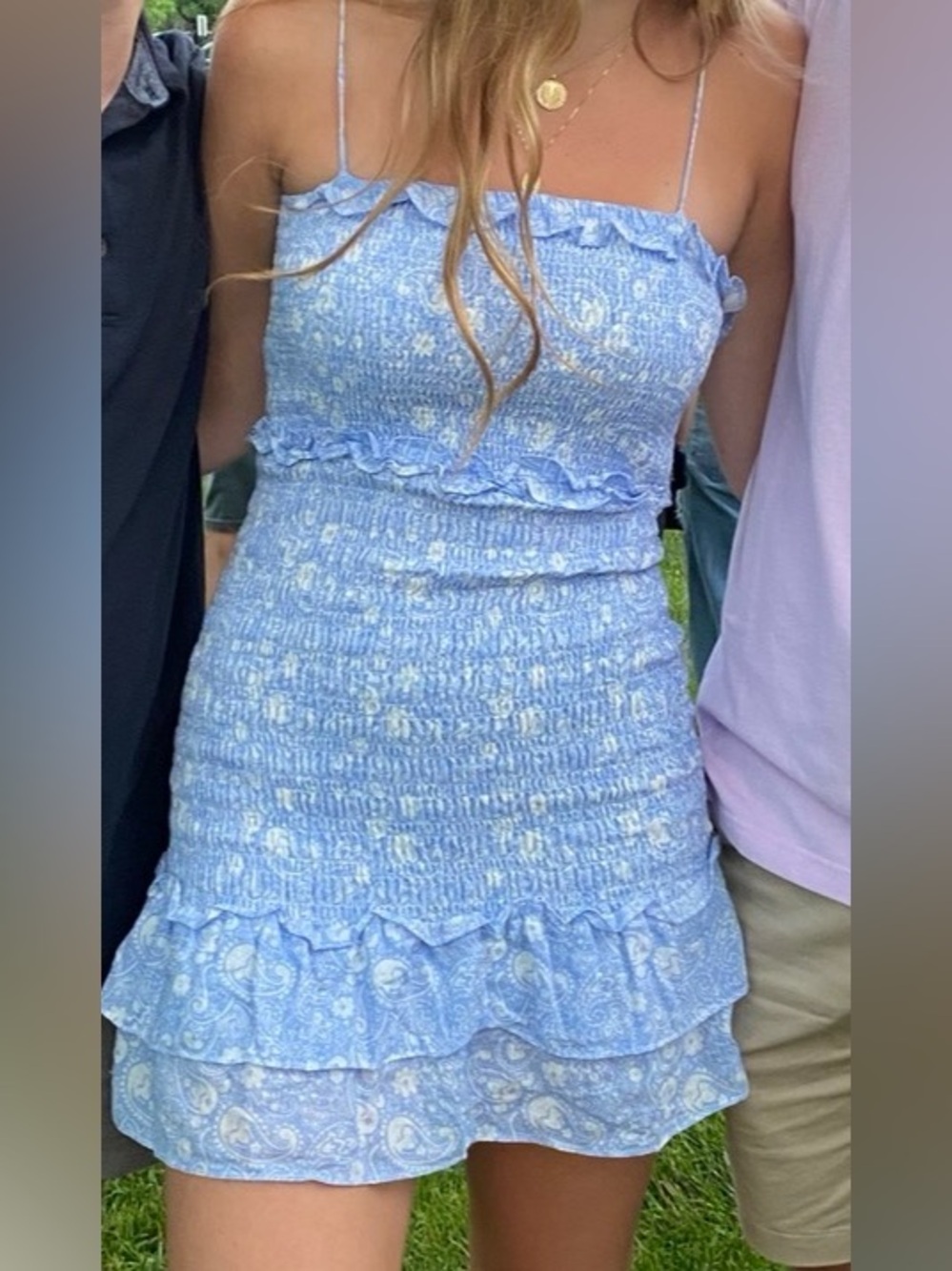 emory park Light Blue Paisley Smocked Ruffle Mini Dress